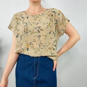 Vintage 90s Tan Floral blouse‎